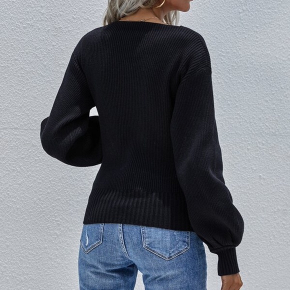 Cozy Black Off Shoulder Ribbed Knit Sweater Top - Picture 3 of 6